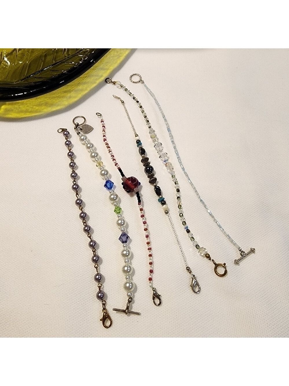 Dainty Bracelet Lot of 6 Beaded vintage to now AB glass pearl seedbead